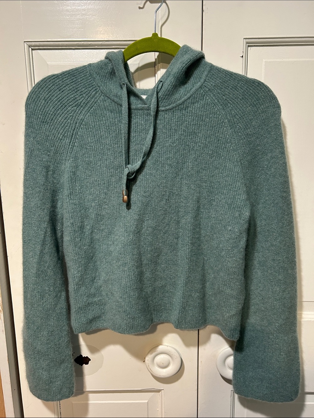 Rachel Zoe Hooded Crew Sweater in Teal soft 2 ply cashmere